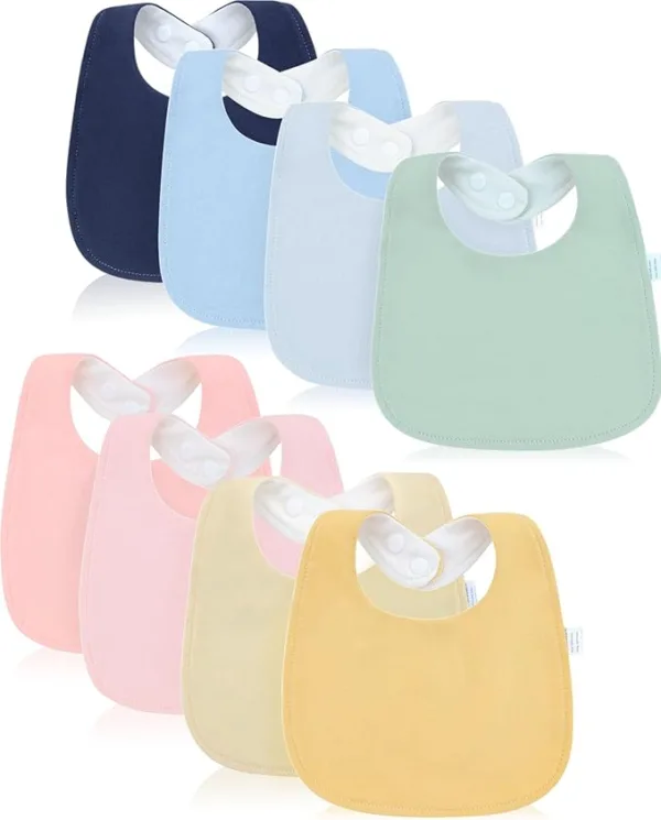 8 Pack Drooling Bibs for Infants,Baby Snap Bibs for Boys Girls,Newborns,Organic Cotton,Adjustable,Machine Washable