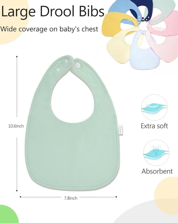 8 Pack Drooling Bibs for Infants,Baby Snap Bibs for Boys Girls,Newborns,Organic Cotton,Adjustable,Machine Washable