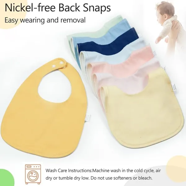 8 Pack Drooling Bibs for Infants,Baby Snap Bibs for Boys Girls,Newborns,Organic Cotton,Adjustable,Machine Washable