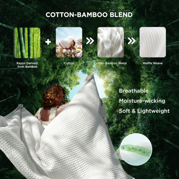 Lightweight Breathable Summer Blanket of Rayon Derived from Bamboo for Hot Sleepers, Luxury Throws for Bed, Couch and Sofa, Ivory, 90x90 Inches