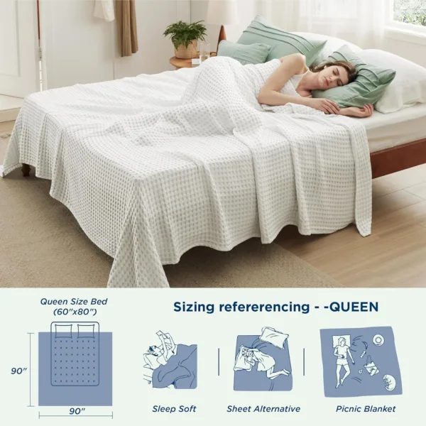 Lightweight Breathable Summer Blanket of Rayon Derived from Bamboo for Hot Sleepers, Luxury Throws for Bed, Couch and Sofa, Ivory, 90x90 Inches