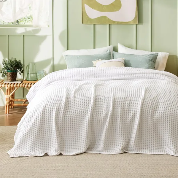 Lightweight Breathable Summer Blanket of Rayon Derived from Bamboo for Hot Sleepers, Luxury Throws for Bed, Couch and Sofa, Ivory, 90x90 Inches