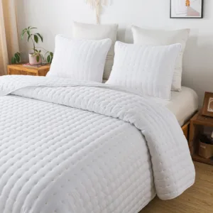 White Queen Size Quilt Bedding Sets with Pillow Shams, Lightweight Soft Bedspread Coverlet, Quilted Blanket Thin Comforter Bed Cover, All Season Summer Spring, 3 Pieces, 90x90 inches