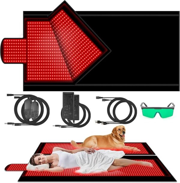 Roll over image to zoom in 84.6'' X 33.5'' 2680 Pcs LED Red Light Therapy Mat Full Body Sleeping Bag, Extra Large 650nm 850nm Red and Near Infrared Light Therapy Bed Blanket Device with 3 Mode & 9 Timer, Pain Relief, Detachable