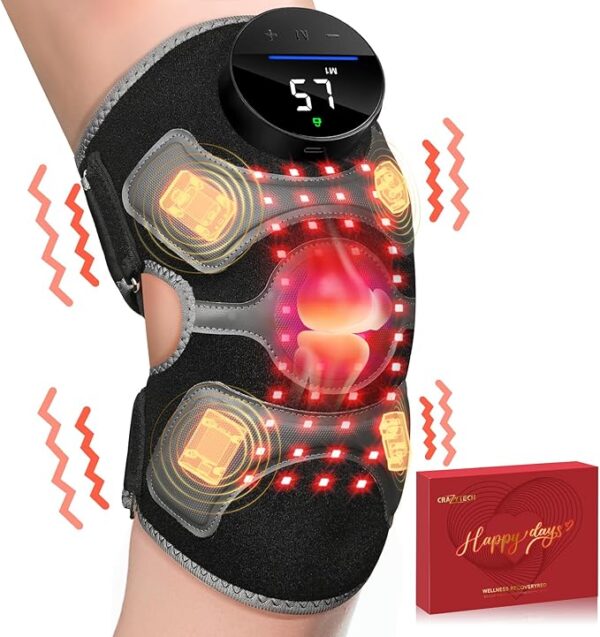 Upgraded Red Light Therapy Knee Brace - Knee Massager with 4 Vibration Areas, 660nm&850nm, Wireless Controller, Near Infrared Red Light Therapy Heated Device for Knee Elbow Shoulder Pain